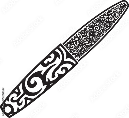 Ornate nail file illustration with tribal design isolated on whi