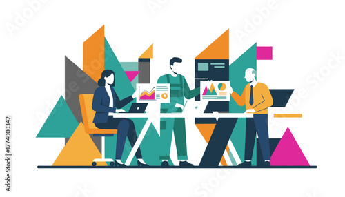 Abstract business teamwork diverse professionals collaborate on data analysis and strategy planning