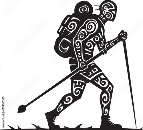 Tribal Inspired Trekker Silhouette Illustration for Adventure an
