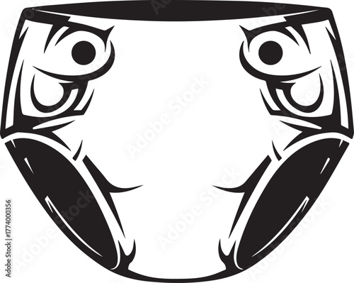 Stylized baby diaper icon rendered in distinctive tribal tattoo