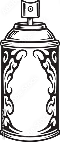 Tribal patterned spray paint can illustration in black and white