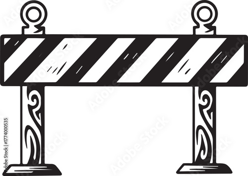 Stylized Road Barrier Icon with Tribal Art Elements and a Modern