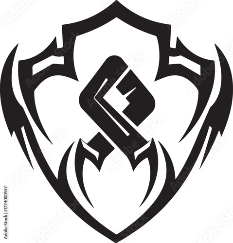 Abstract tribal shield icon with fist motif symbolizes solidarit