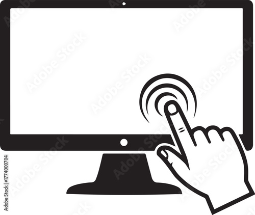 Interactive touchscreen display with human hand touching the scr