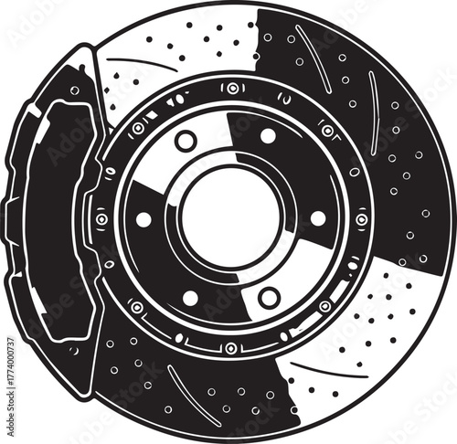 Stylized brake rotor graphic, monochrome automotive component il