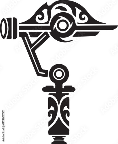 Tribal Tattoo Stylization of a Gimbal Icon, Geometric Ornamental