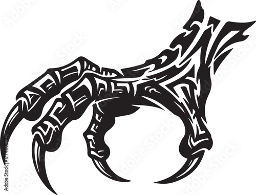 Stylized raptor claw design exhibiting tribal art influences and