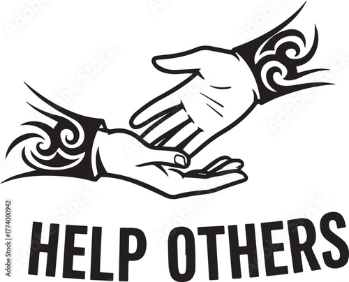 Tribal Tattoo Art Depicting Supportive Hands with Message of Kin