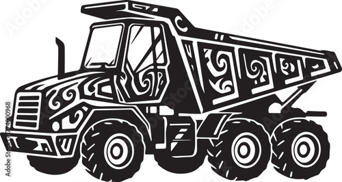 Stylized Dump Truck Illustration with Intricate Swirl Patterns o