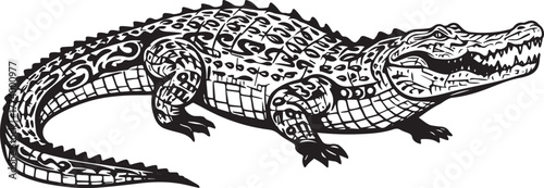 Ornate crocodile artwork featuring intricate tribal-inspired pat