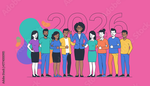 Diverse team collaboration and business success outlook for the year 2026