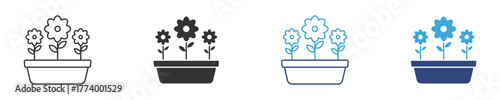 flowers in planter icon set, vector illustration .