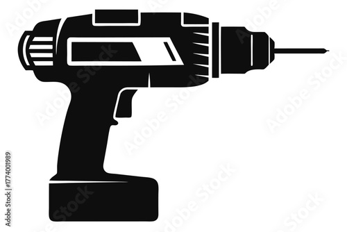 electric drill black and white silhouette on white background