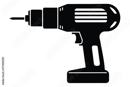electric drill black and white silhouette on white background