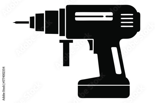 electric drill black and white silhouette on white background