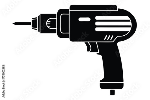electric drill black and white silhouette on white background