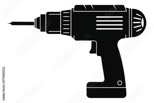 electric drill black and white silhouette on white background