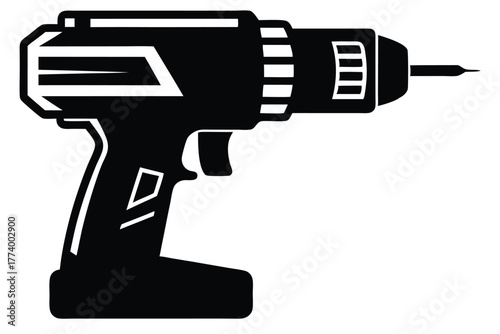 electric drill black and white silhouette on white background