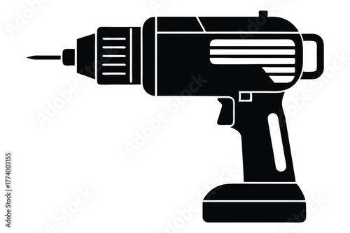 electric drill black and white silhouette on white background