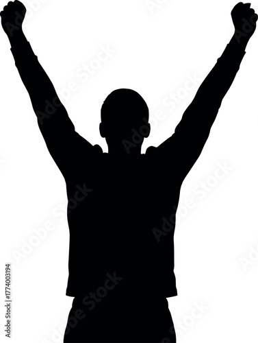 Triumphant Victory Silhouette Celebrating Success with Arms Raised in Joyful Exuberance and Achievement