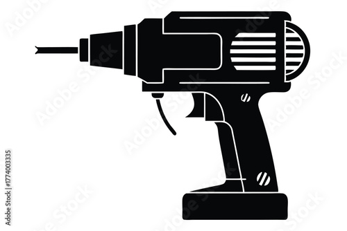 electric drill black and white silhouette on white background