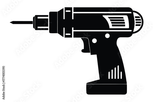 electric drill black and white silhouette on white background