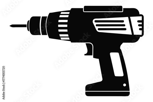 electric drill black and white silhouette on white background