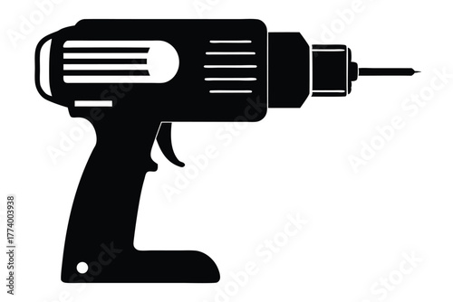 electric drill black and white silhouette on white background