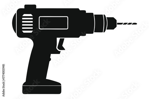 electric drill black and white silhouette on white background
