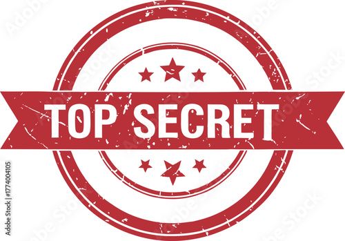 A vibrant red Top Secret stamp featuring a circular design with stars and a bold banner, ideal for confidential documents.