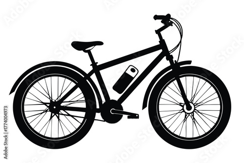 electric bike black and white silhouette on white background