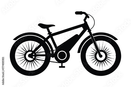 electric bike black and white silhouette on white background