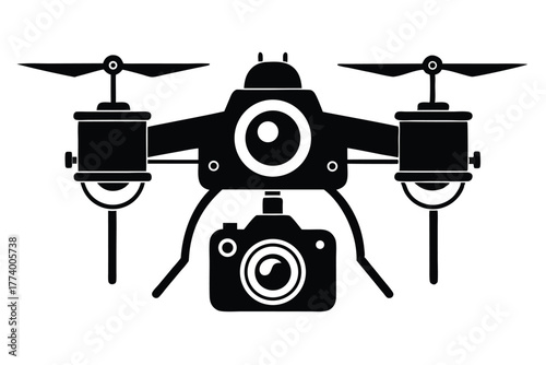 drone camera black and white silhouette on white background