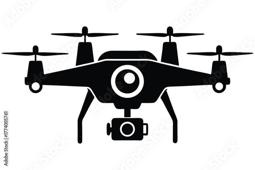 drone camera black and white silhouette on white background