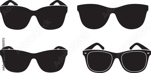 Four black sunglasses silhouettes arranged in a grid isolated on transparent background