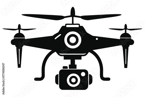 drone camera black and white silhouette on white background