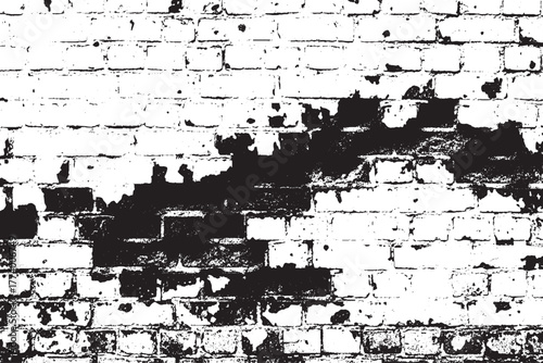 Grunge Black and White Brick Wall with Peeling Paint Texture