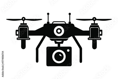 drone camera black and white silhouette on white background