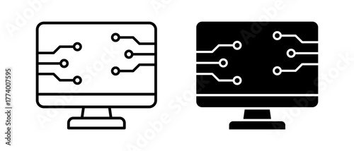 PC with AI Icon Set. Artificial Intelligence technology symbols for web services and modern applications