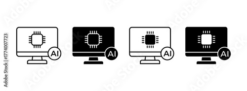 PC with AI Icon Set. Artificial Intelligence technology symbols for web services and modern applications