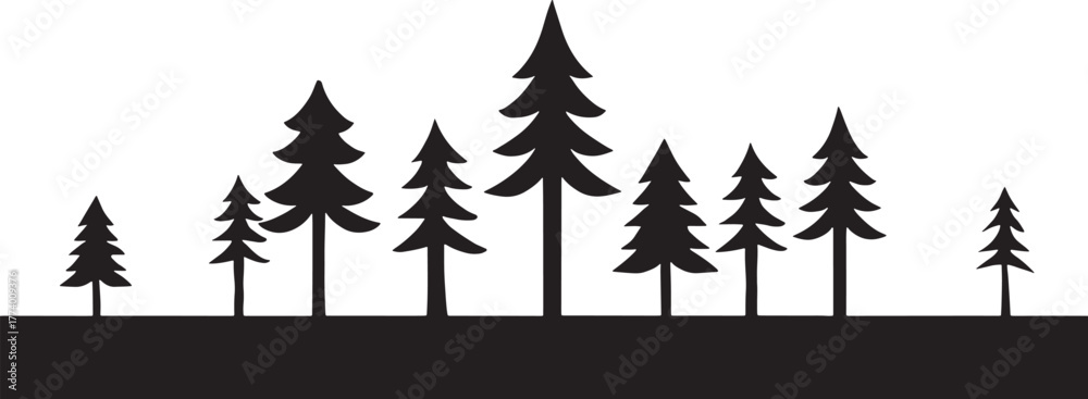 Fototapeta premium Vector illustration set of Christmas pine and fir trees in a winter forest landscape with snow, perfect for holiday season and New Year design decoration card patterns
