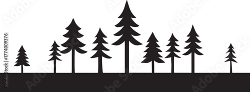 Vector illustration set of Christmas pine and fir trees in a winter forest landscape with snow, perfect for holiday season and New Year design decoration card patterns