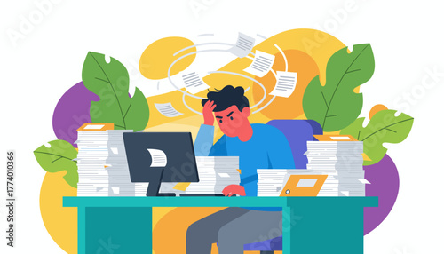 Overwhelmed businessman stressed by excessive workload and deadlines Burnout concept