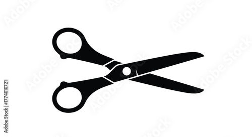 A minimalist black silhouette icon of partially open scissors, a universal symbol for cutting, crafting, and general office or school supplies, set against a clean white background.