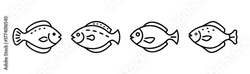 Stylized flat vector illustration of a flounder fish icon