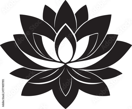 Black and white lotus flower vector illustration with floral ornament for design and decoration