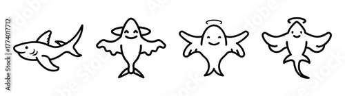 Vector illustration of an angelic shark creature icon