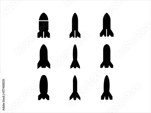 Set of rocket ship silhouettes for design and innovation projects