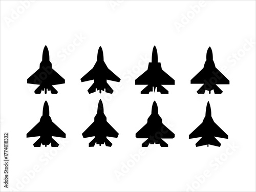 Military fighter jets in formation flight silhouette