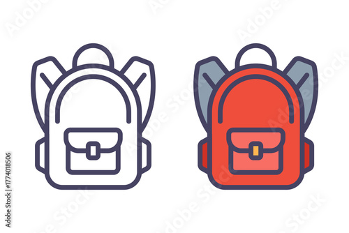 Red backpack icon for a schoolchild. Flat illustration.